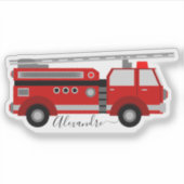 赤い消防車パーソナライズされたの名札 シール (正面)