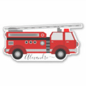 赤い消防車パーソナライズされたの名札 シール (正面)