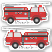 赤い消防車パーソナライズされたの名札 シール (正面)