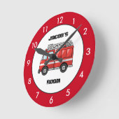 赤い消防車パーソナライズされたの時計 ラウンド壁時計 (傾斜)