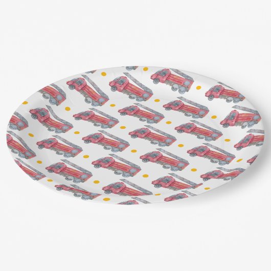 赤い消防車パーティー ペーパープレート (アングル)