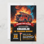 赤い消防車ファイヤーファイターズ誕生日ボーイ 招待状 (正面)
