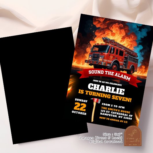 赤い消防車ファイヤーファイターズ誕生日ボーイ 招待状