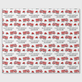 赤い消防車及び帽子パーソナライズされた誕生日 ラッピングペーパー (フラット)