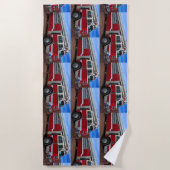 赤い消防車横 ビーチタオル (正面)