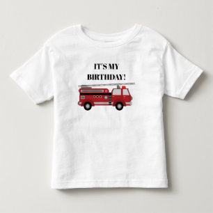 赤い消防車 お誕生日おめでとう 名入れ トドラーTシャツ