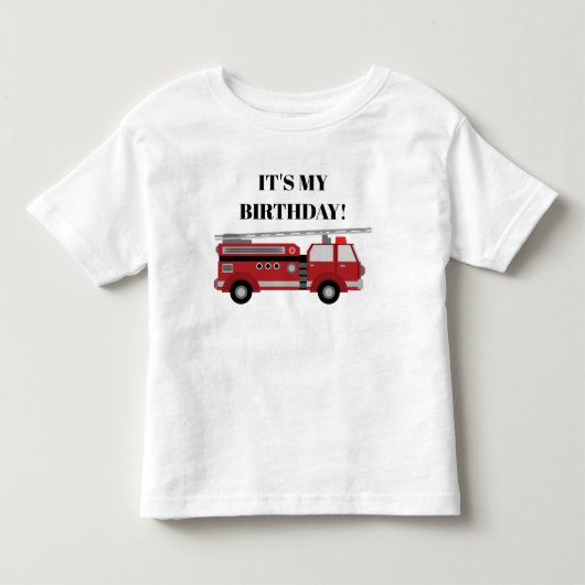 赤い消防車 お誕生日おめでとう 名入れ トドラーTシャツ (正面)