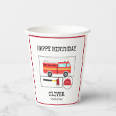 赤い消防車 |テーマ子供の誕生日 紙コップ (正面)