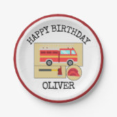 赤い消防車 |ボーイズをテーマにした誕生日 ペーパープレート (正面)