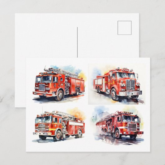 赤い消防車 ポストカード (正面/裏面)