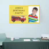 赤い消防車 黄色い子供の誕生日写真 横断幕 (トレードショー)