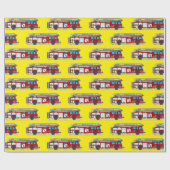 赤い消防車、黄色のラッピング紙 ラッピングペーパー (フラット)