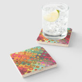 赤い液体虹の点の抽象芸術パターン ストーンコースター (横)