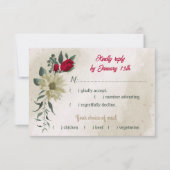 赤い淡い色の黄色の花の植物性の食事の選択 出欠カード (正面)