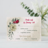 赤い淡い色の黄色の花の植物性の食事の選択 出欠カード (スタンド正面)