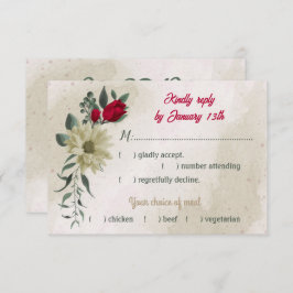 赤い淡い色の黄色の花の植物性の食事の選択 出欠カード