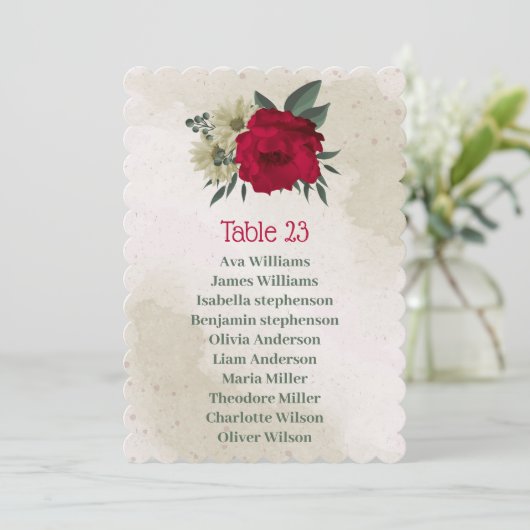 赤い淡い色の黄色の花席表 招待状 (スタンド正面)