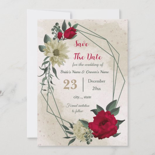 赤い淡い色の黄色の花植物体 セーブザデート (正面)