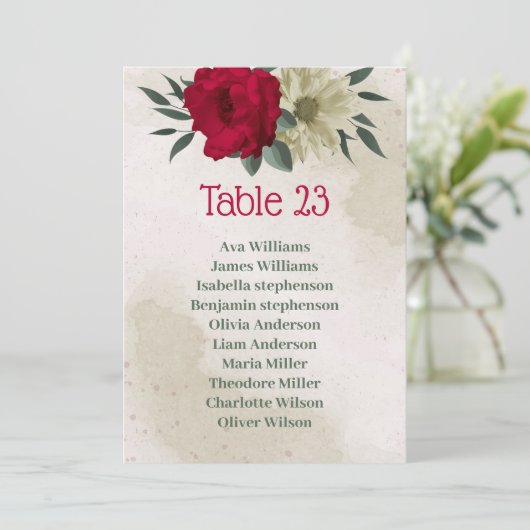 赤い淡い色の黄色の花植物表 招待状 (スタンド正面)