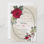 赤い淡い色の黄色の花結婚幾何学模様 招待状 (正面)