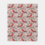 赤い深紅色とさくらんぼの花 フリースブランケット (正面)