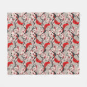 赤い深紅色とさくらんぼの花 フリースブランケット (正面(横))