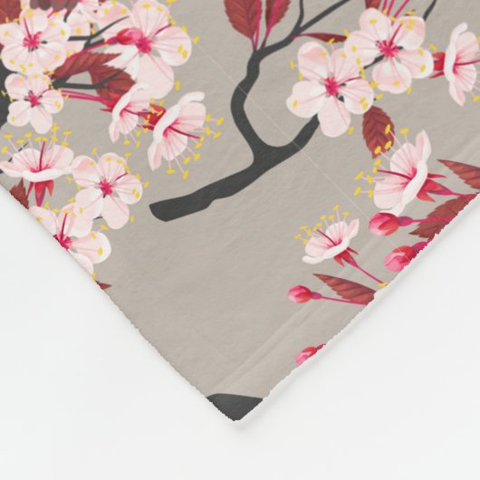 赤い深紅色とさくらんぼの花 フリースブランケット (角)