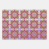 赤い深紅色とカラフル花誕生日 ラッピングペーパーシート (正面2)