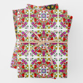 赤い深紅色とカラフル花誕生日 ラッピングペーパーシート (インサイチュ)