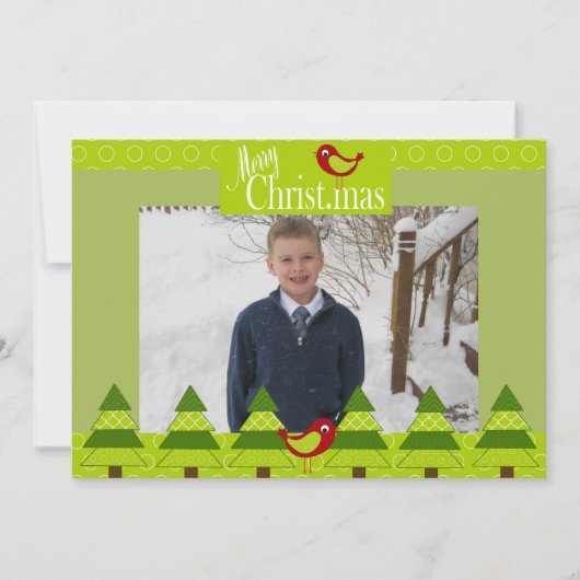 赤い深紅色とクリスマスツリーのフォトカード シーズンカード (正面)