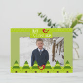 赤い深紅色とクリスマスツリーのフォトカード シーズンカード (スタンド正面)