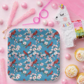 赤い深紅色とピンクのさくらんぼが青 ペーパープレート (パーティー)