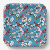 赤い深紅色とピンクのさくらんぼが青 ペーパープレート (正面)