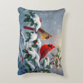 赤い深紅色とホリーが雪の中 アクセントクッション (裏面(縦))