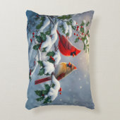 赤い深紅色とホリーが雪の中 アクセントクッション (正面(垂直))