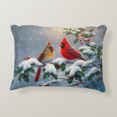 赤い深紅色とホリーが雪の中 アクセントクッション (裏面)