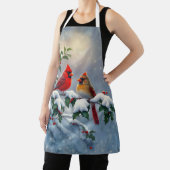 赤い深紅色とホリーが雪の中 エプロン (インサイチュ)