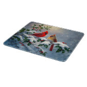 赤い深紅色とホリーが雪の中 カッティングボード (角)