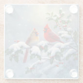 赤い深紅色とホリーが雪の中 ガラスコースター (裏面)
