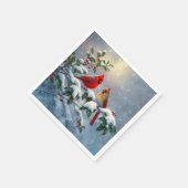 赤い深紅色とホリーが雪の中 スタンダードカクテルナプキン (角)