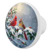 赤い深紅色とホリーが雪の中 セラミックノブ (右)