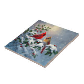 赤い深紅色とホリーが雪の中 タイル (側面)