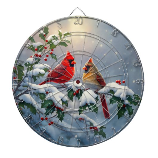 赤い深紅色とホリーが雪の中 ダーツボード (正面)