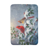 赤い深紅色とホリーが雪の中 バスマット (正面縦)