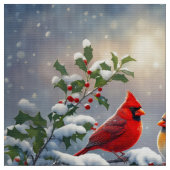 赤い深紅色とホリーが雪の中 ファブリック (クローズアップ)