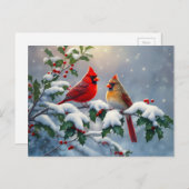 赤い深紅色とホリーが雪の中 ポストカード (正面/裏面)