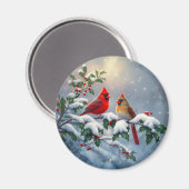 赤い深紅色とホリーが雪の中 マグネット (正面/裏面)