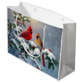 赤い深紅色とホリーが雪の中 ラージペーパーバッグ (裏面アングル)