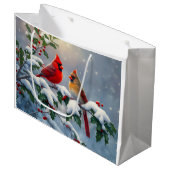 赤い深紅色とホリーが雪の中 ラージペーパーバッグ (正面アングル)