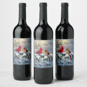 赤い深紅色とホリーが雪の中 ワインラベル (ボトル)